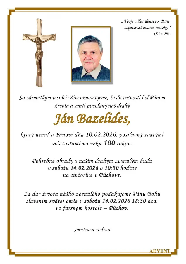 Zomrel Ján Bazelides